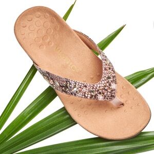 Vionic Rose Gold Glitter Beaded Thong Sandals